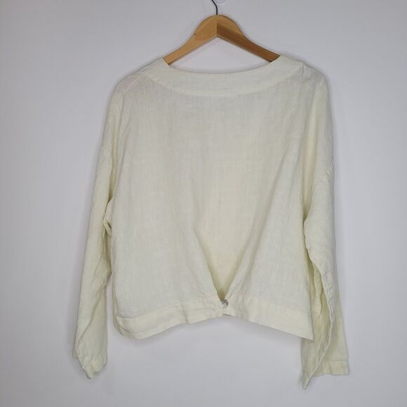 BRYN WALKER Ivory Linen Button-Back Cardigan Size M Lagenlook Boxy Off White - Picture 4 of 13